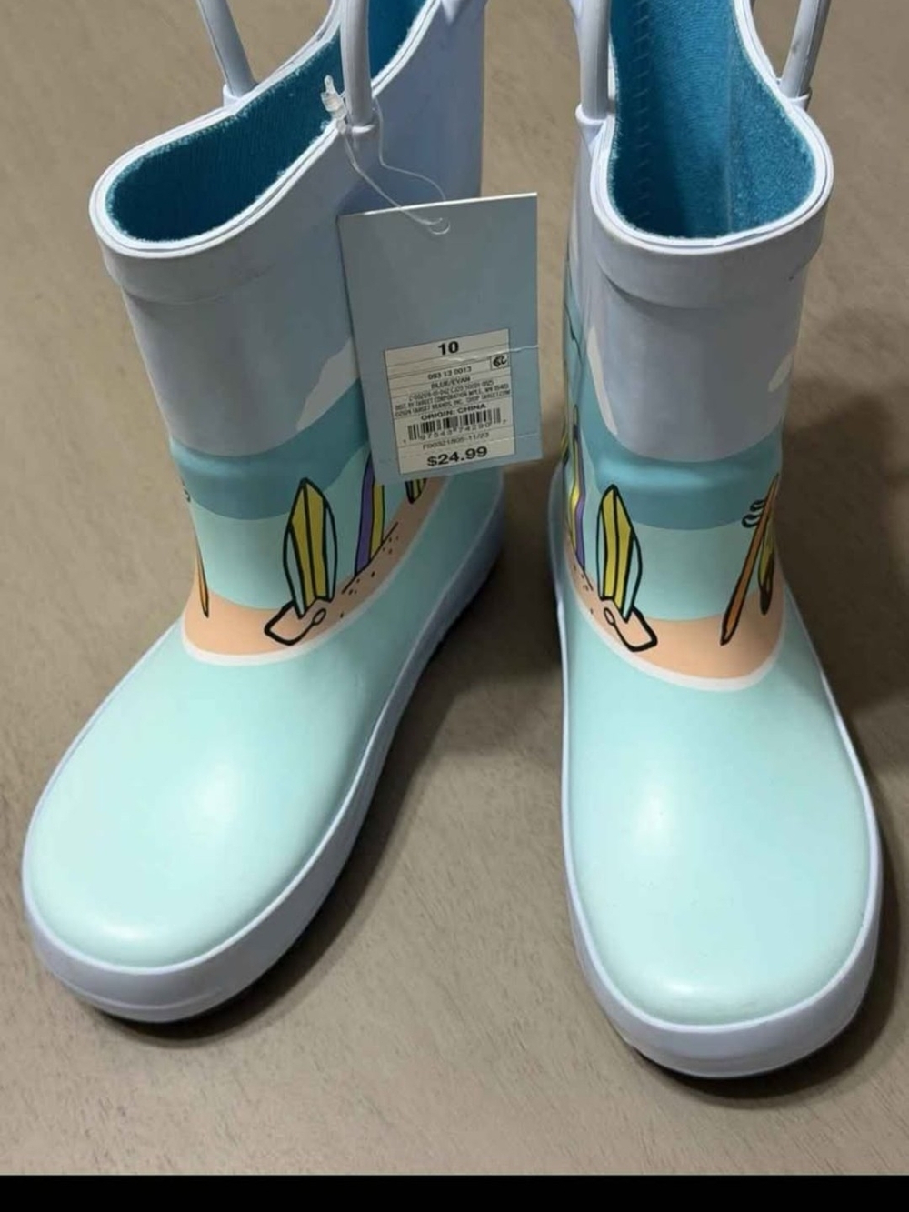 Cat & Jack Light Blue Surfboard Print Kids Rain Boots